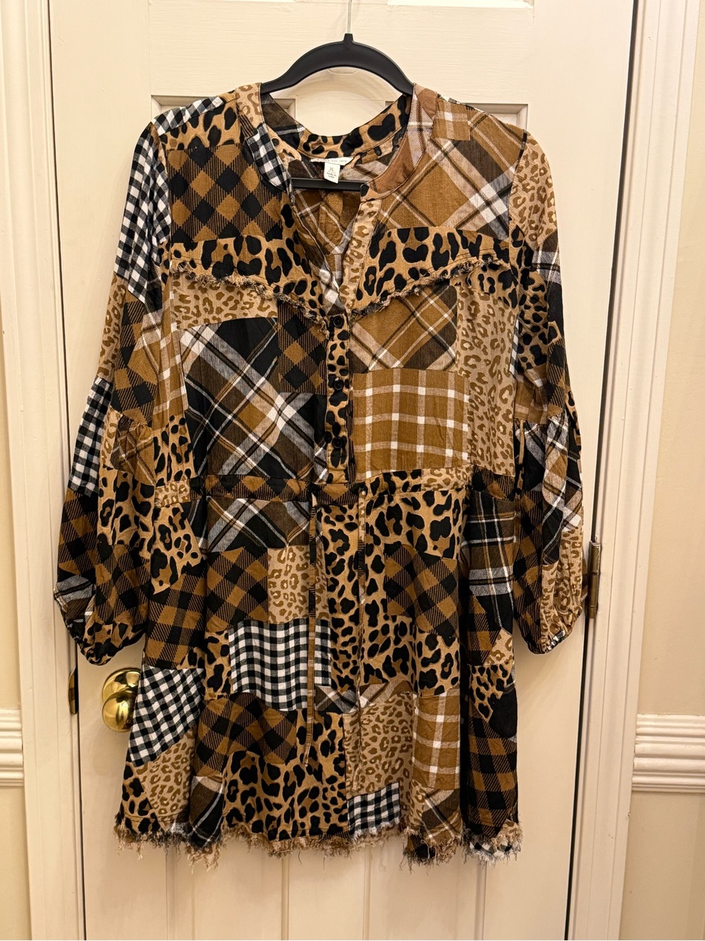 Cato Patchwork Leopard Plaid Tunic Dress XL